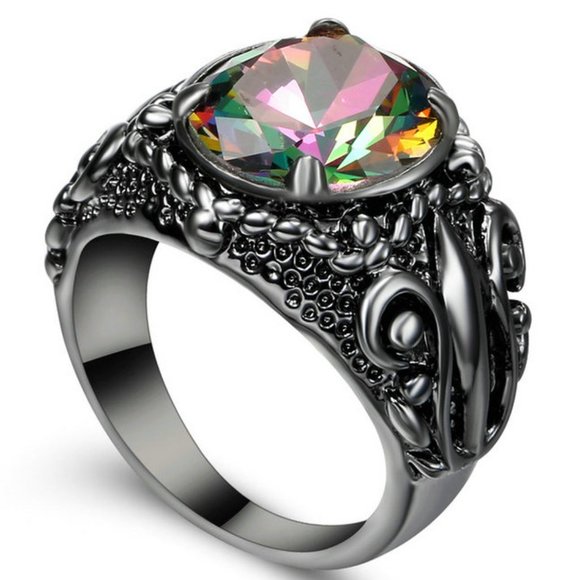 Lakeview Apparel Jewelry - 5 CT Rainbow Topaz Black Rhodium Wedding Ring 8